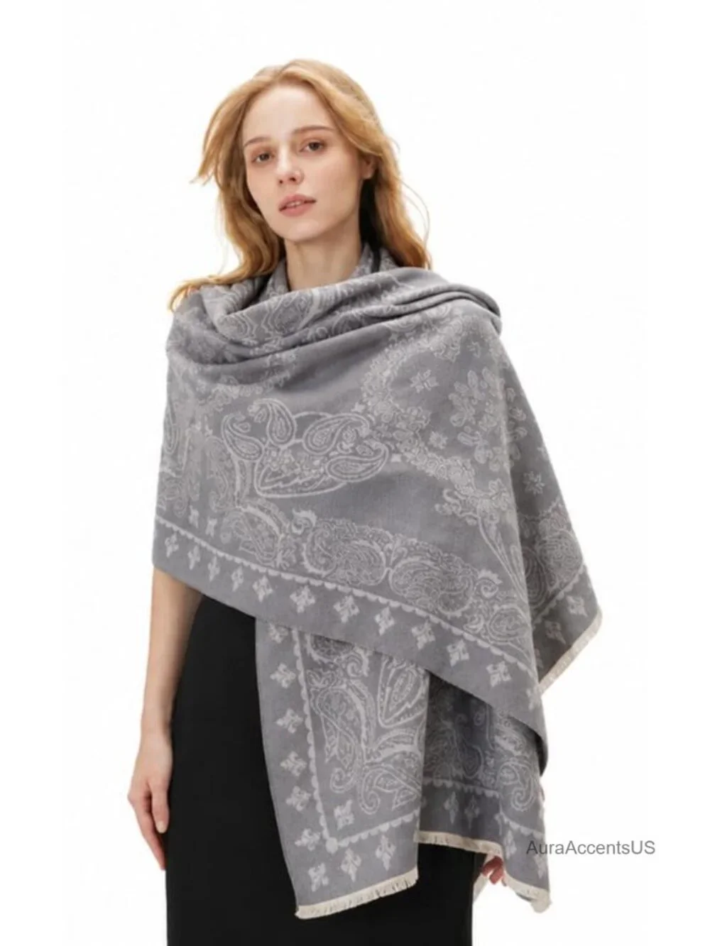 Women's Reversible Paisley Pashmina Shawl Wrap Jacquard Stole